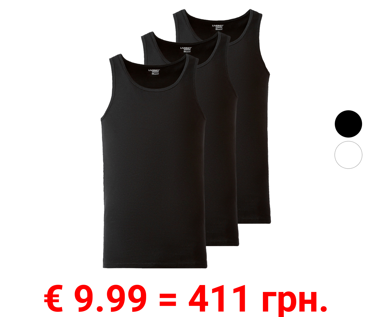 LIVERGY® Herren Feinripp-Achselhemd, 3 Stück, aus reiner Baumwolle