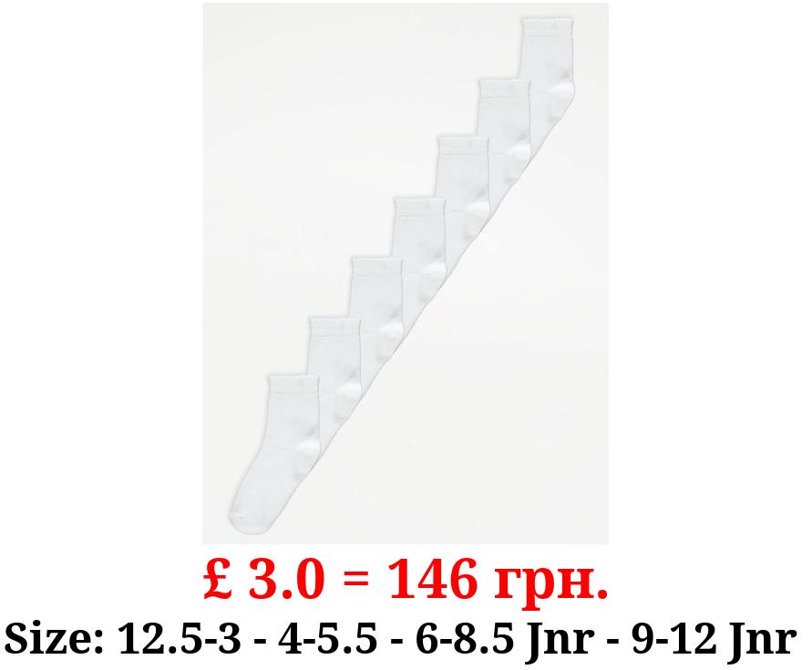 White Picot Trim Ankle Socks 7 Pack