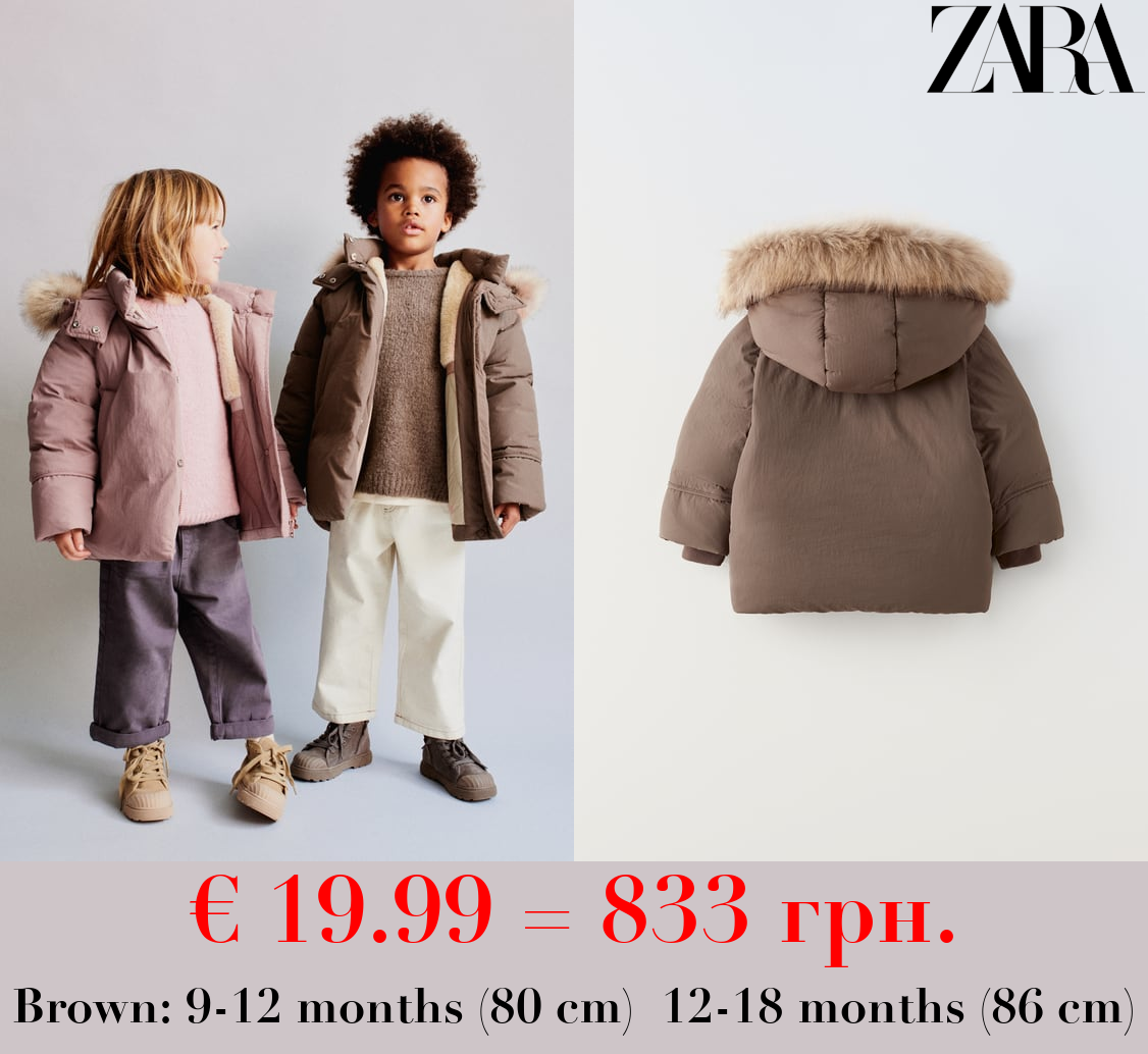 DOWN FEATHER PUFFER JACKET WITH WATER-REPELLENT FAUX FUR HOOD