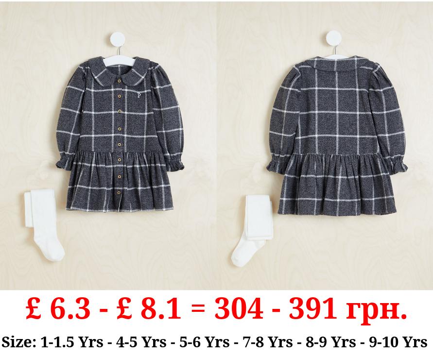 Billie Faiers Grey Checked Collared Dress and Tights Outfit