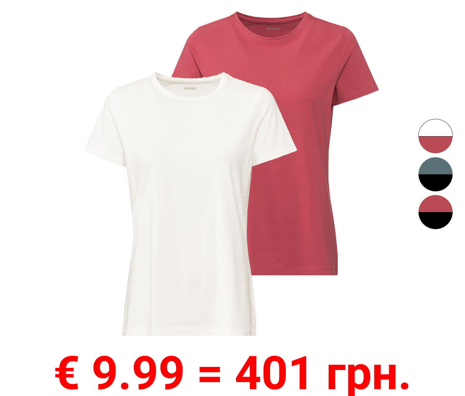 esmara® Damen T-Shirts, 2 Stück, figurbetont aus Stretchjersey