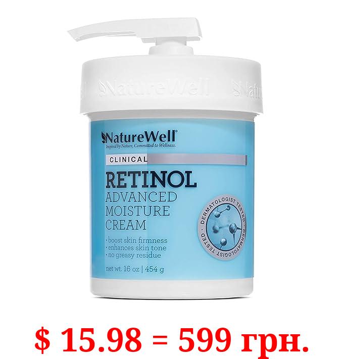 NATURE WELL Clinical Retinol Advanced Moisture Cream for Face, Body, & Hands, Anti Aging, Targets Discoloration, Wrinkles, Sun Damage, Crepey, & Sagging Skin, 16 Oz