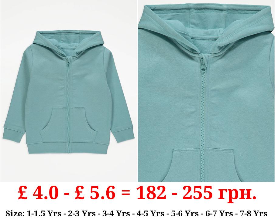 Turquoise Plain Zip Up Hoodie
