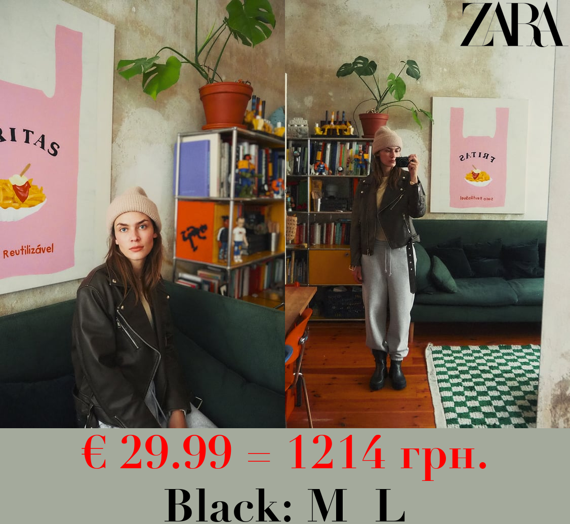 WORN EFFECT LEATHER EFFECT BIKER JACKET