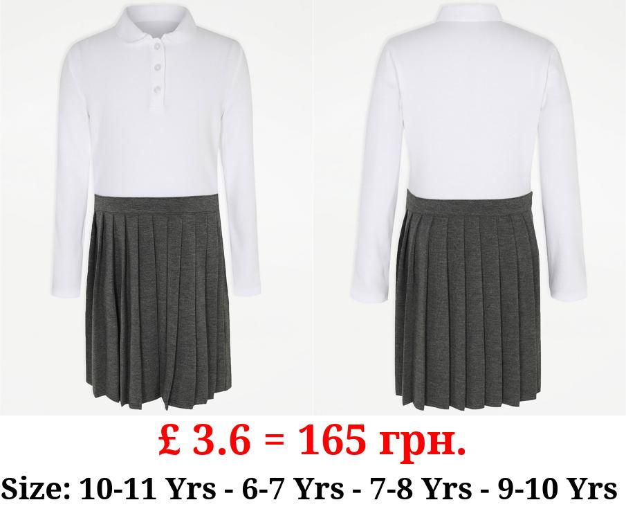 Girls Grey 2-In-1 Long Sleeve School Pinafore Dress