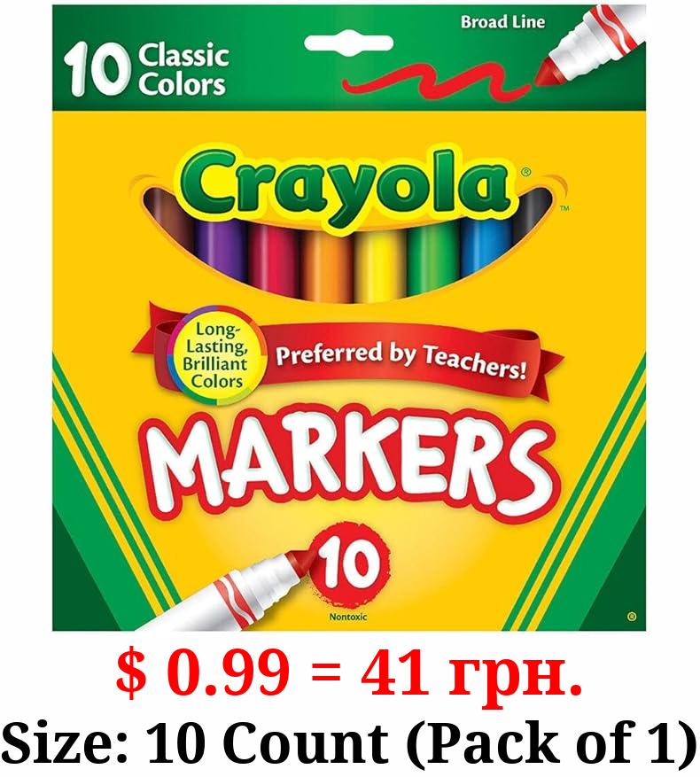 Crayola Broad Line Markers, Classic Colors 10 Each, 10 Count (Pack of 1)