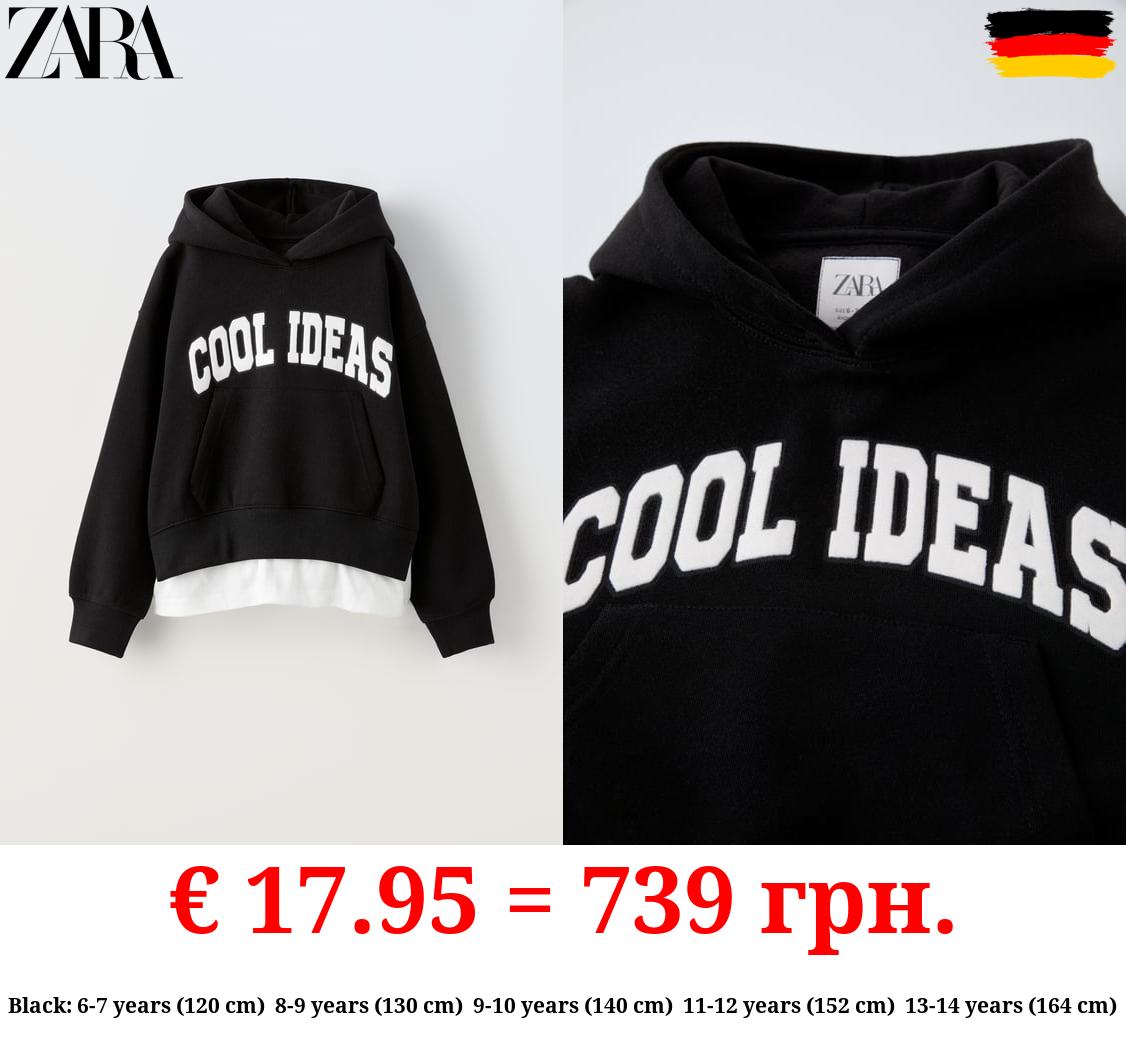 FLOCKED CONTRAST SLOGAN HOODIE