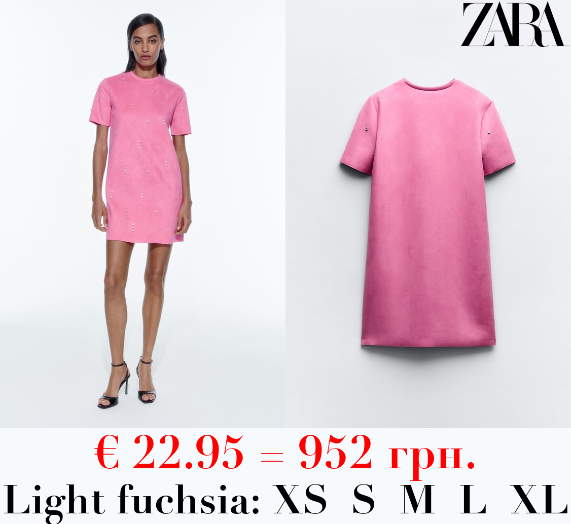 FAUX SUEDE DRESS WITH RHINESTONES