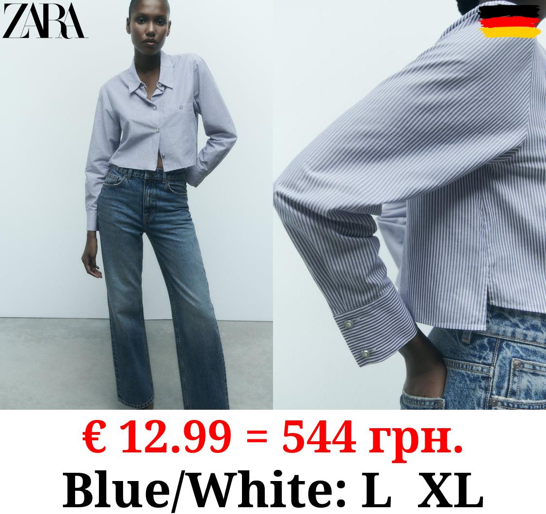 STRIPED SHIRT WITH RHINESTONE BUTTON