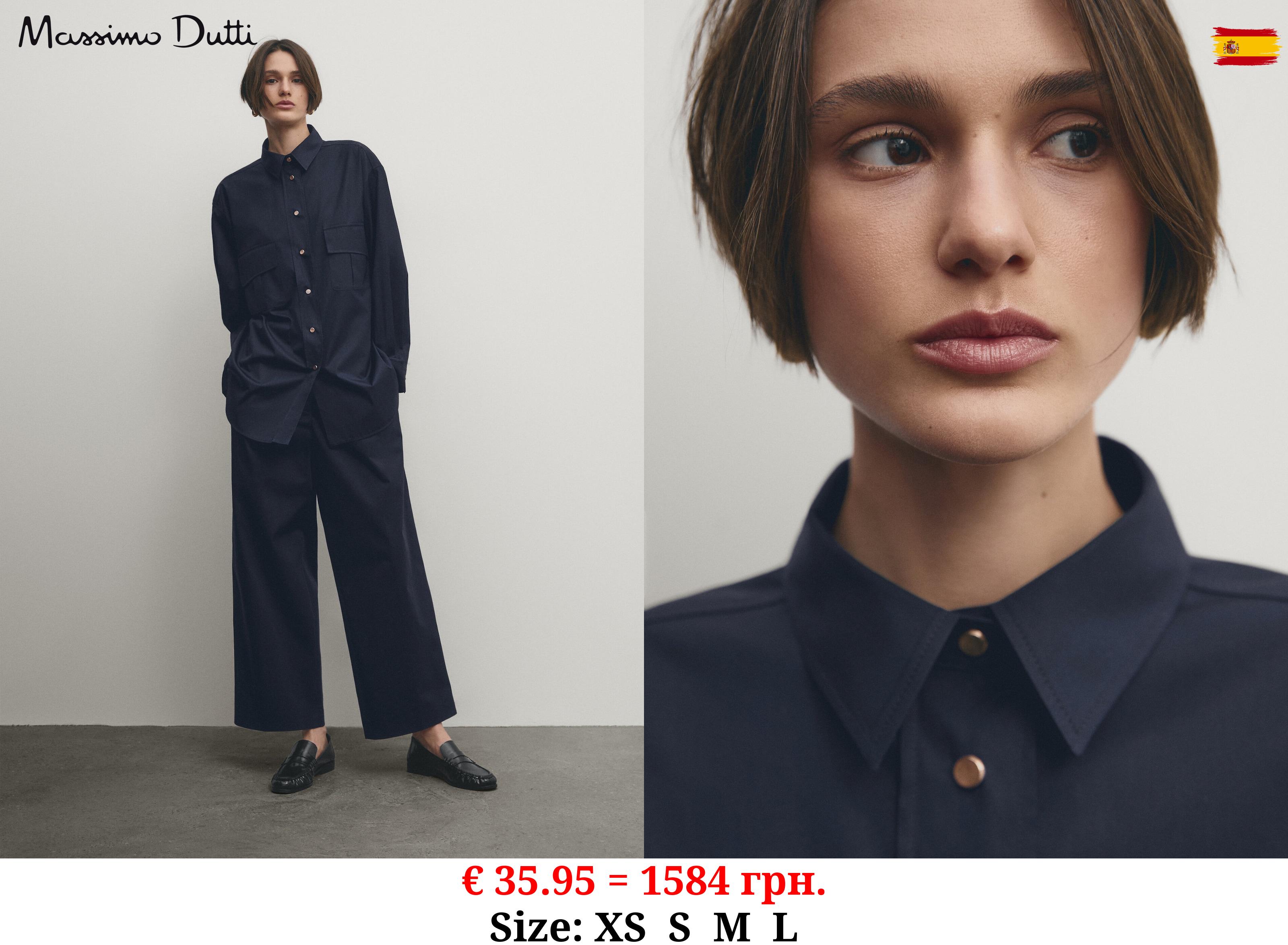 Cotton oversize blouse with utility pockets NAVY BLUE