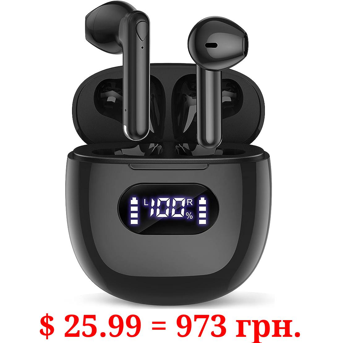 Wireless Earbuds, Bluetooth Headphones V5.3 Wireless Earphones, 48H Playtime LED Power Display & Wireless Charging Case, HiFi Stereo Bass IPX7 Waterproof Ear Buds Built-in Mic for Workout Office Black