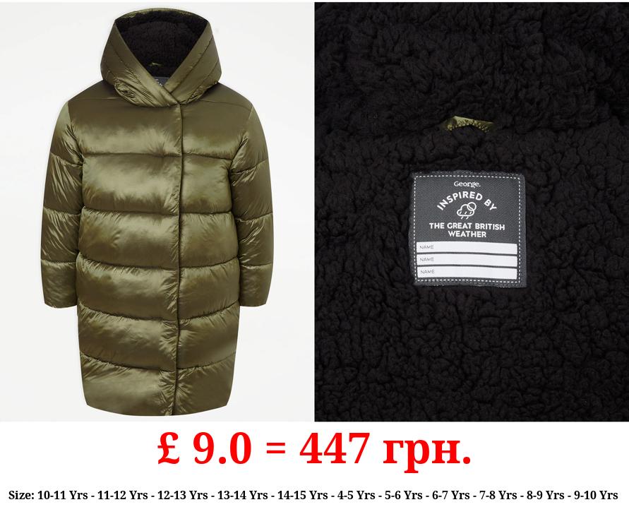 Green Shiny Longline Padded Coat