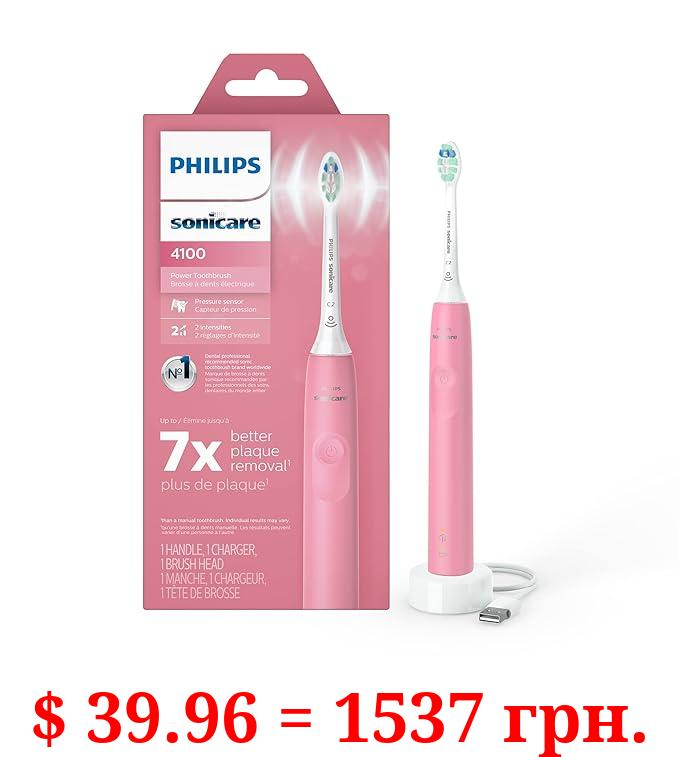 PHILIPS Sonicare 4100 Power Toothbrush, Rechargeable Electric Toothbrush with Pressure Sensor, Deep Pink HX3681/26