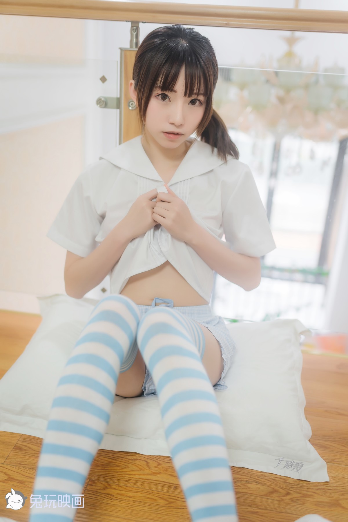 Cosplay 兔玩映画 蓝白条纹袜 5