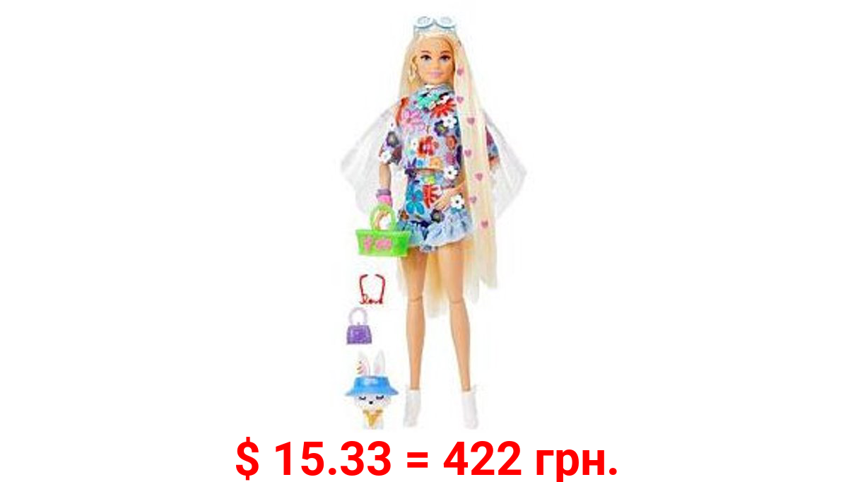 Barbie Extra Doll #12 in Floral 2-Piece Outfit with Pet Bunny, for 3 Year Olds & Up