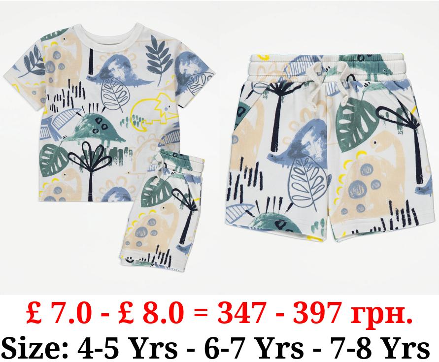 White Dinosaur Graphic T-Shirt and Shorts Outfit