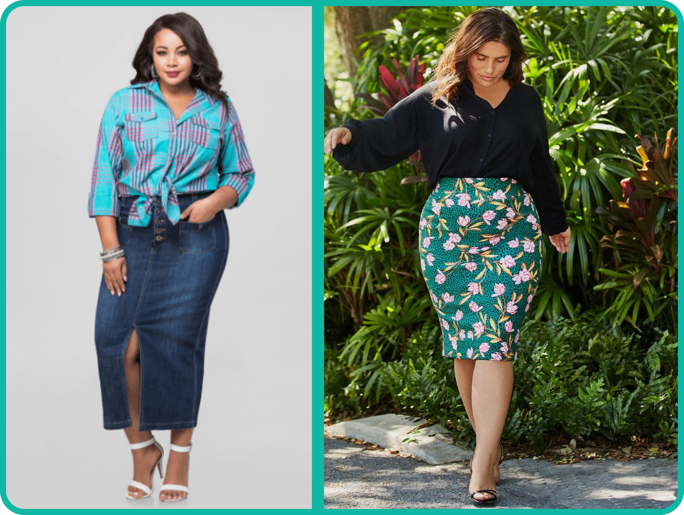 Pencil skirt and denim maxi skirt for plus size women