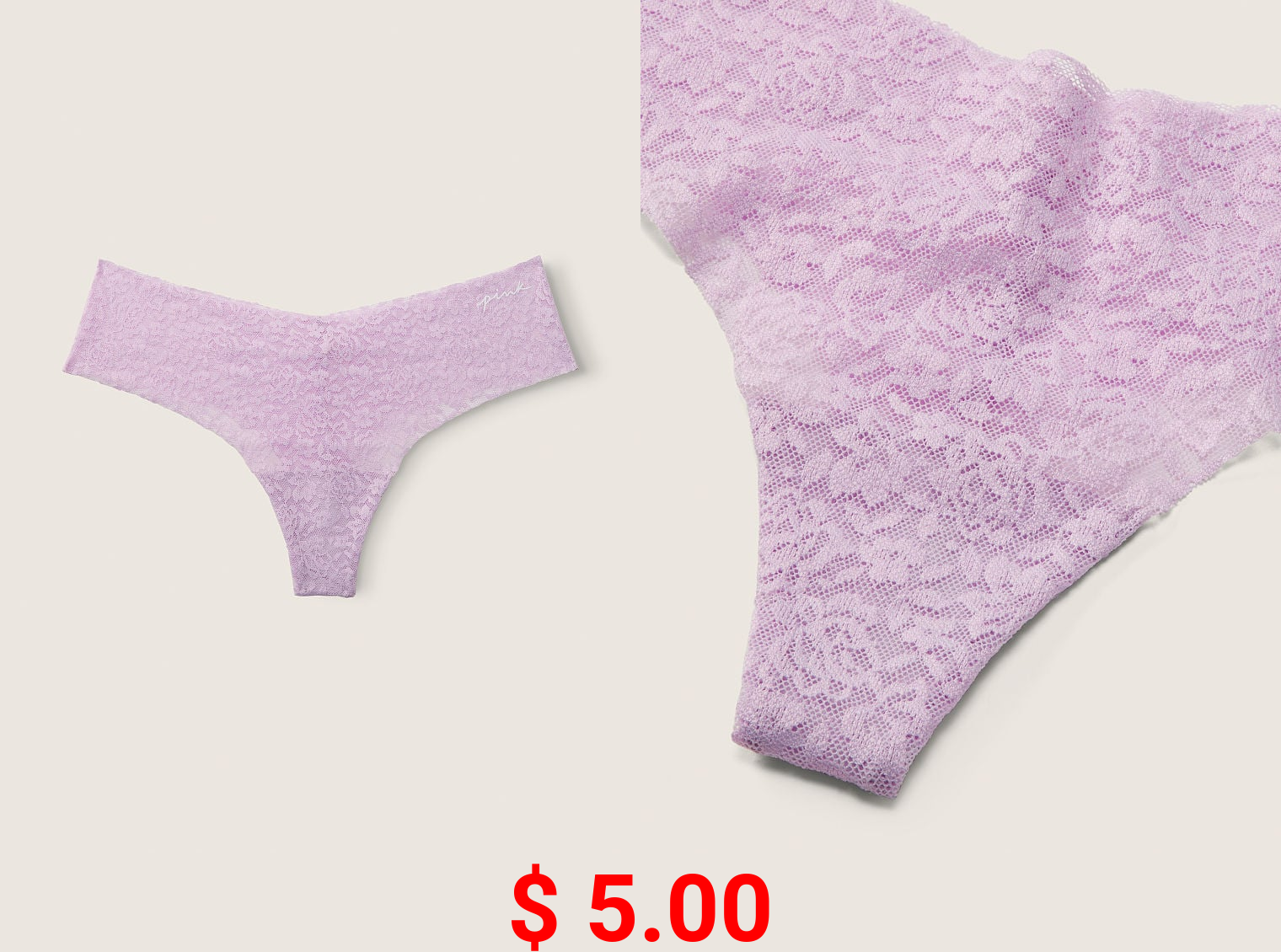 No-Show Soft Lace Thong Underwear