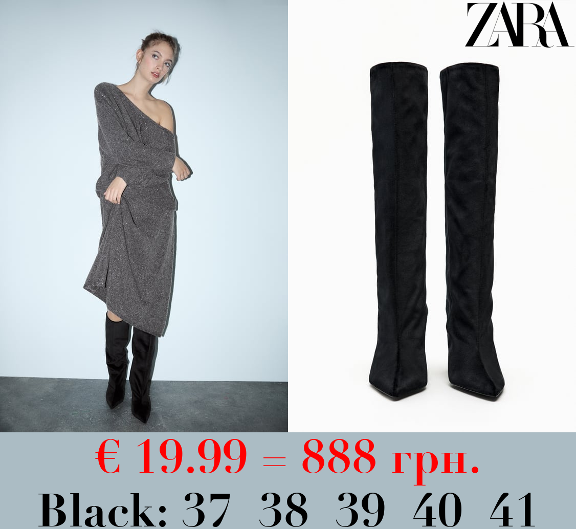 VELVET HIGH-HEEL KNEE-HIGH BOOTS