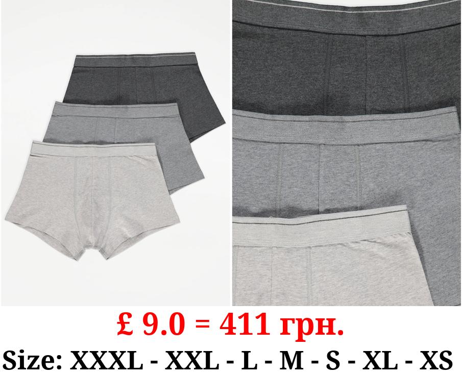 Grey Plain Hipster Boxers 3 Pack