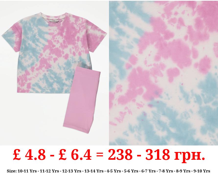 Pink Tie Dye T-Shirt and Cycle Short Outfit