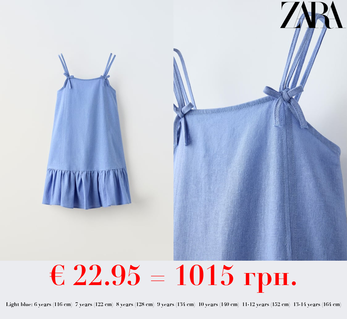 LINEN BLEND DRESS WITH BOWS