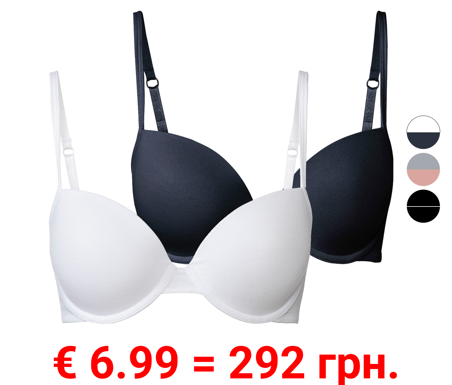 esmara® Damen Bügel-BHs, 2 Stück, hoher Baumwollanteil