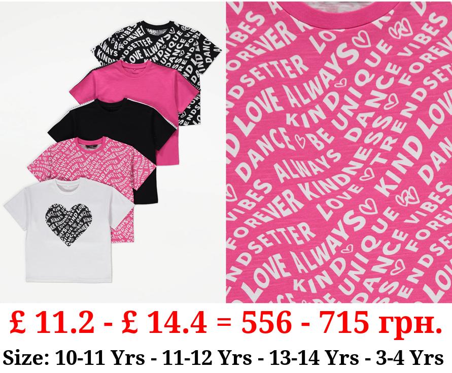Love Always Slogan T-Shirts 5 Pack