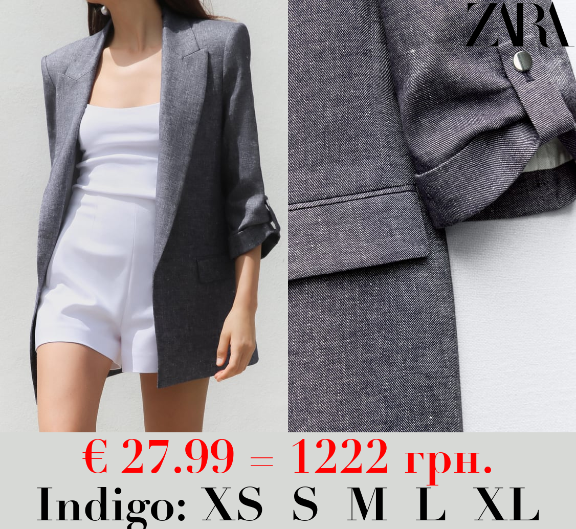 ROLL-UP SLEEVE LINEN BLEND BLAZER