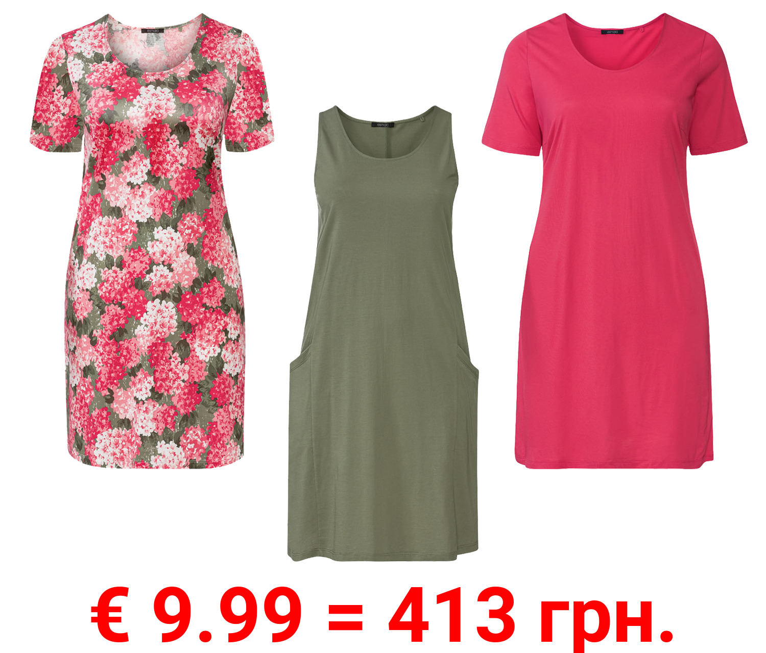 esmara® Damen Kleid mit Baumwolle und Rundhalsausschnitt