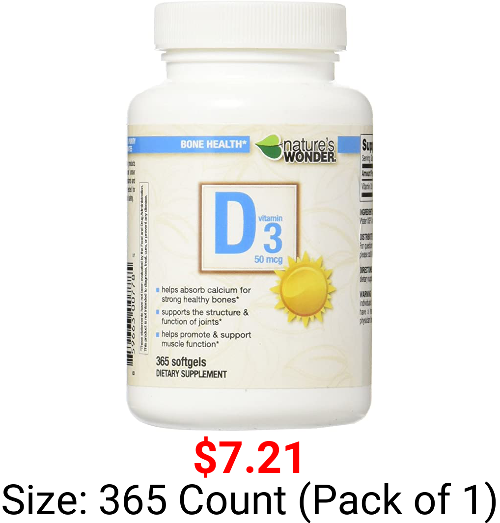 Nature's Wonder Vitamin D3 50mcg (2000IU) Soft Gels, 365 Count
