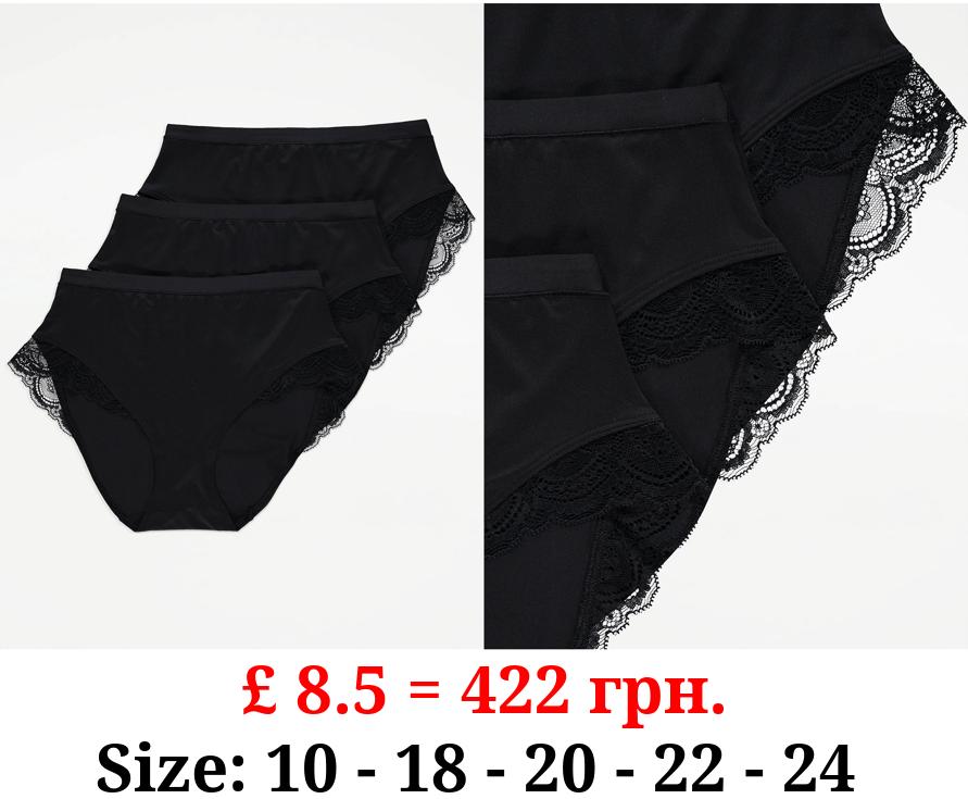 Black Lace Trim Comfort Full Brief Knickers 3 Pack