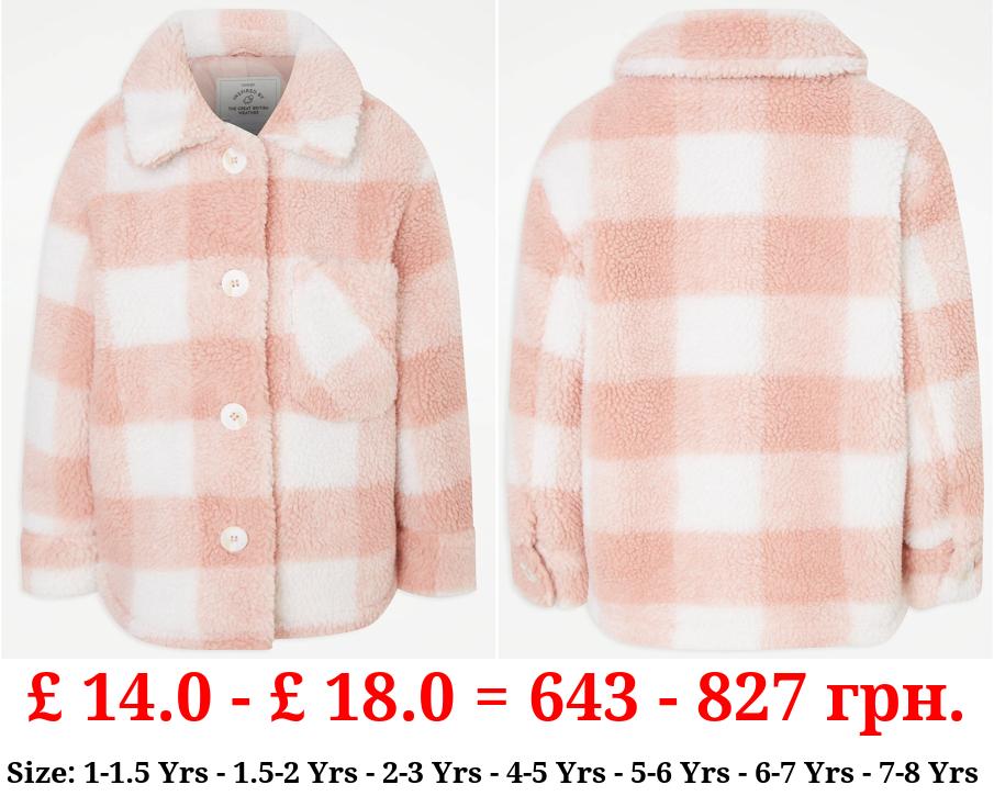 Pink Checked Borg Fleece Shacket