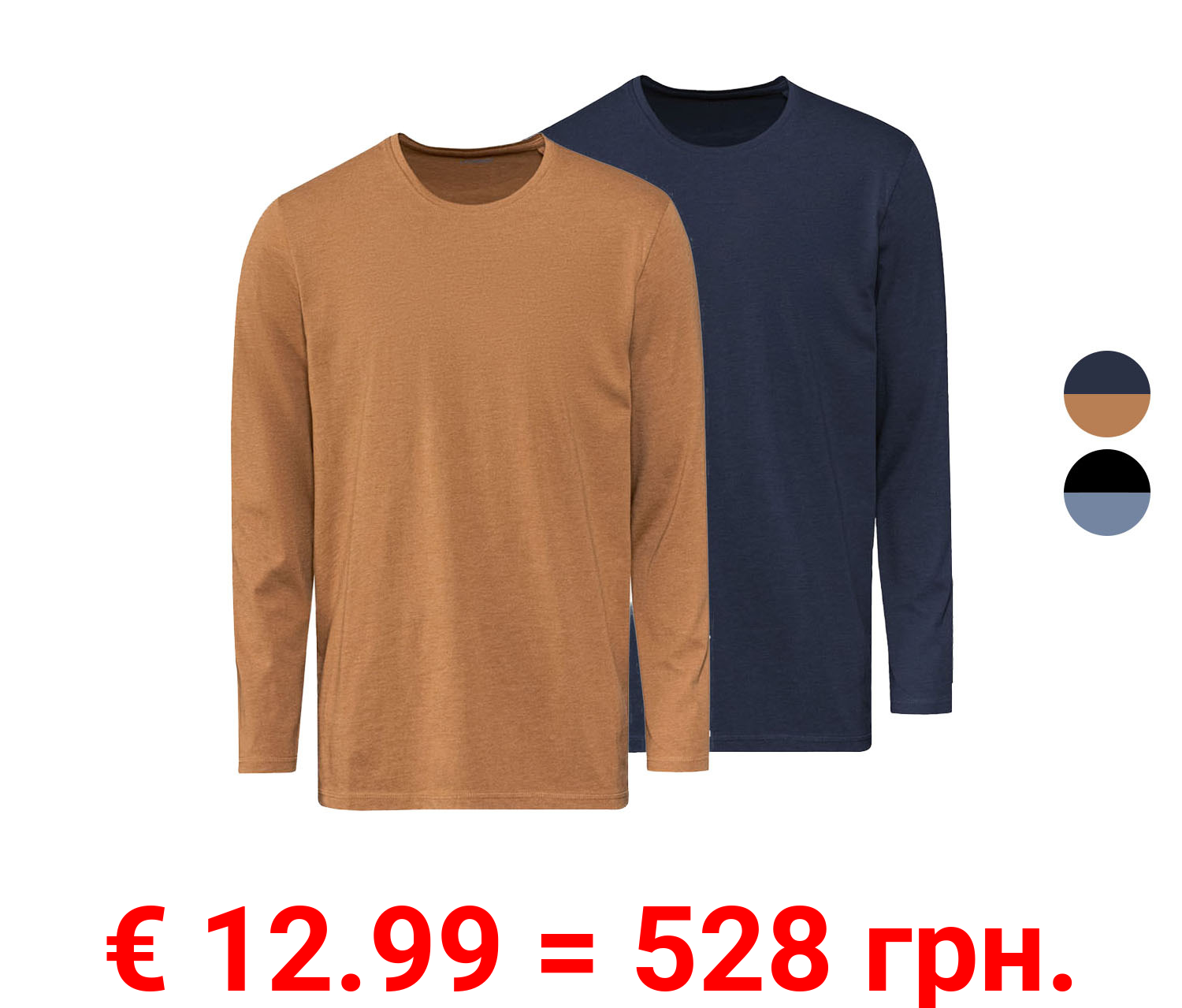 LIVERGY Herren Langarmshirt, 2 Stück, körpernah geschnitten