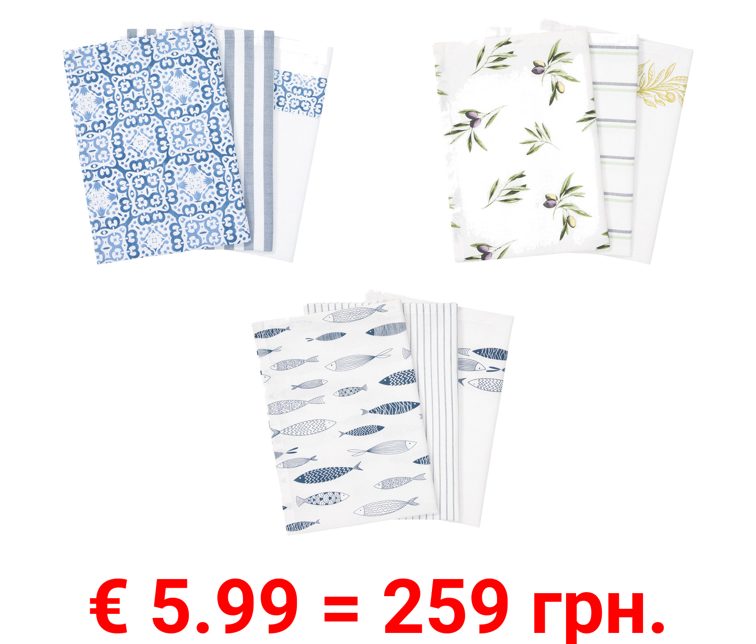 LIVARNO home Geschirrtücher, 3 Stück, 50 x 70 cm