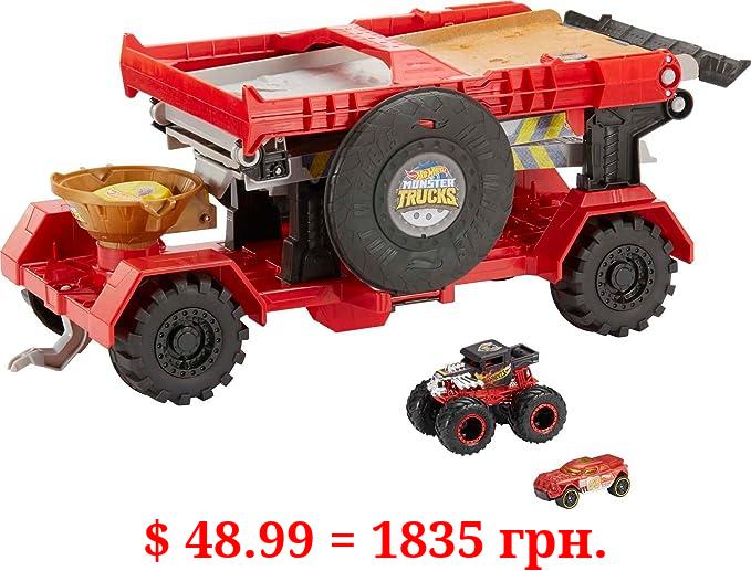 Hot Wheels Monster Trucks Down Hill Race & Go Playset with 1:64 Scale Bone Shaker Truck & 1:64 Scale Toy Car