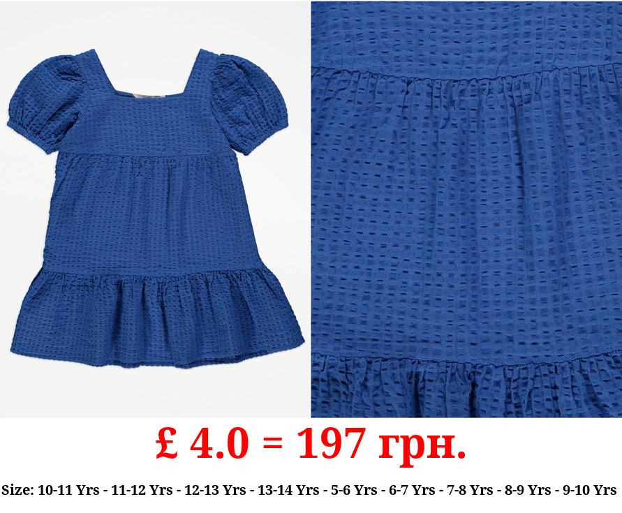 Blue Textured Tiered Dress