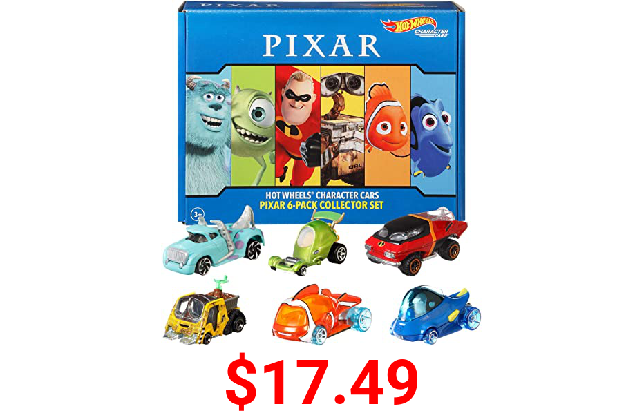 Hot Wheels Character Cars 6-Pack: Disney and Pixar, 6 1:64 Vehicles for Collectors and Kids 3 Years Old & Up [Amazon Exclusive]
