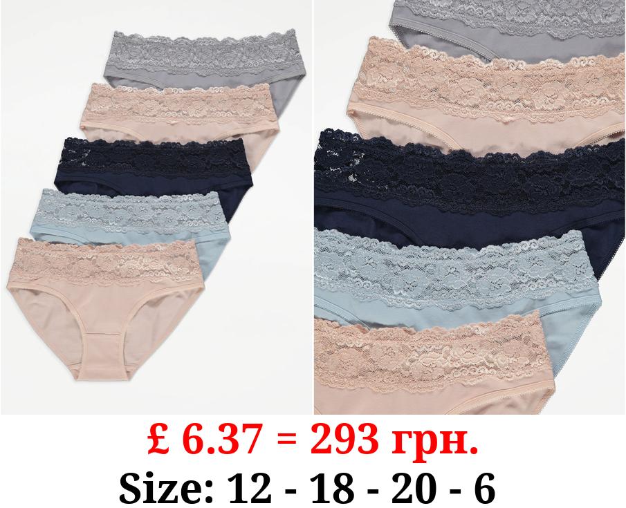 Lace Trim Mini Knickers 5 Pack