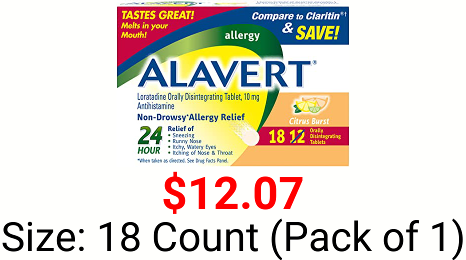 Alavert Allergy 24-Hour Relief, Orally Disintegrating Non-Drowsy Antihistamine Tablets, Citrus Burst Flavor, White, 18 Count