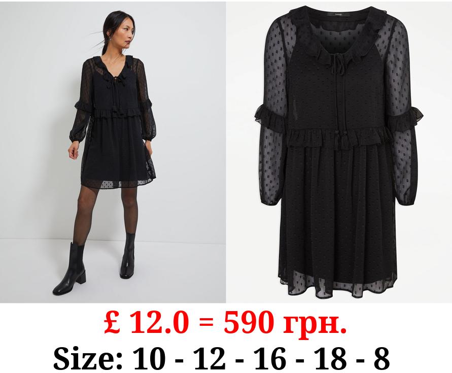 Black Textured Frill Mini Dress