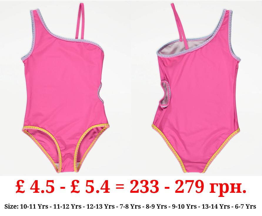 Bright Pink Cut Out Trim Swimsuit