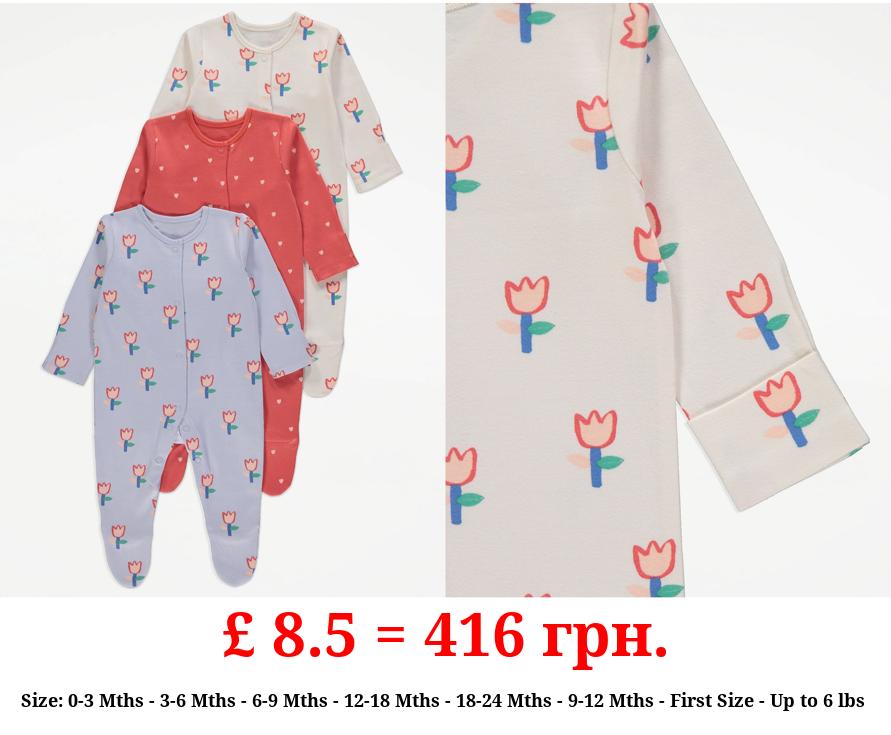 Bright Tulip Long Sleeve Sleepsuits 3 Pack