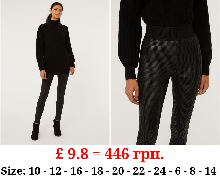Black Dogtooth Checked Shiny Leggings