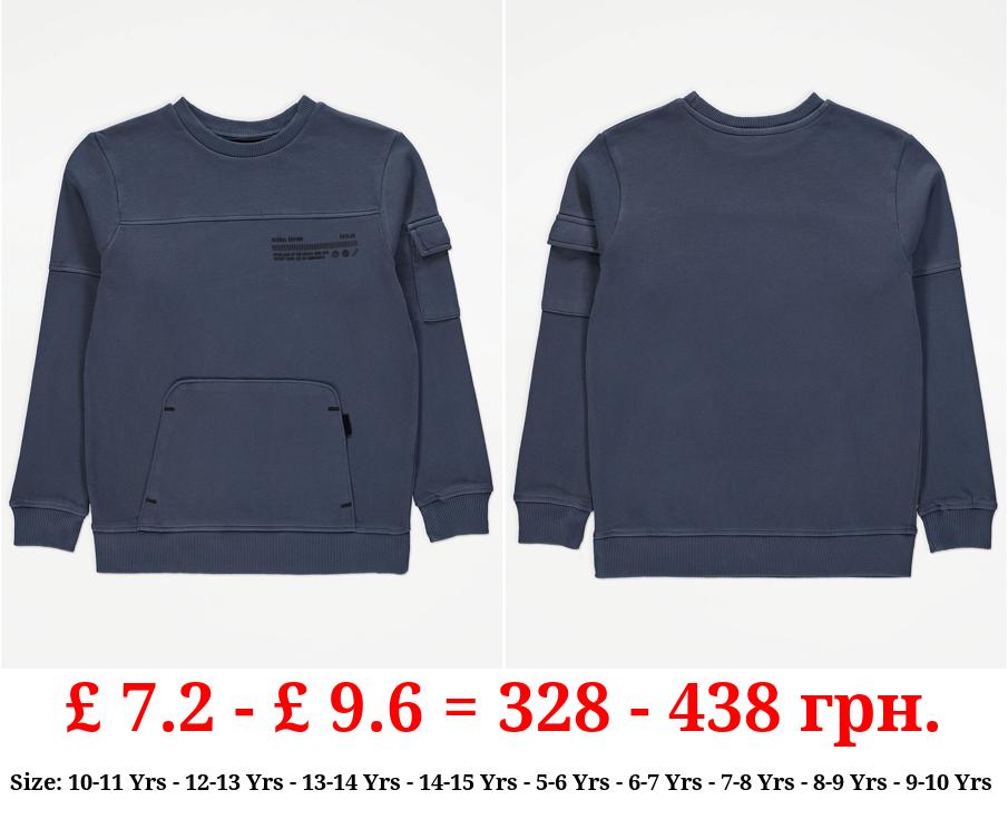 Navy Washed Cargo Sweatshirt
