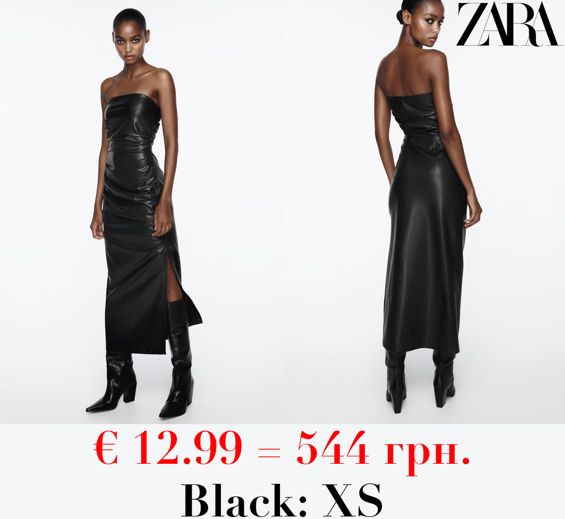 LEATHER EFFECT STRAPLESS DRESS