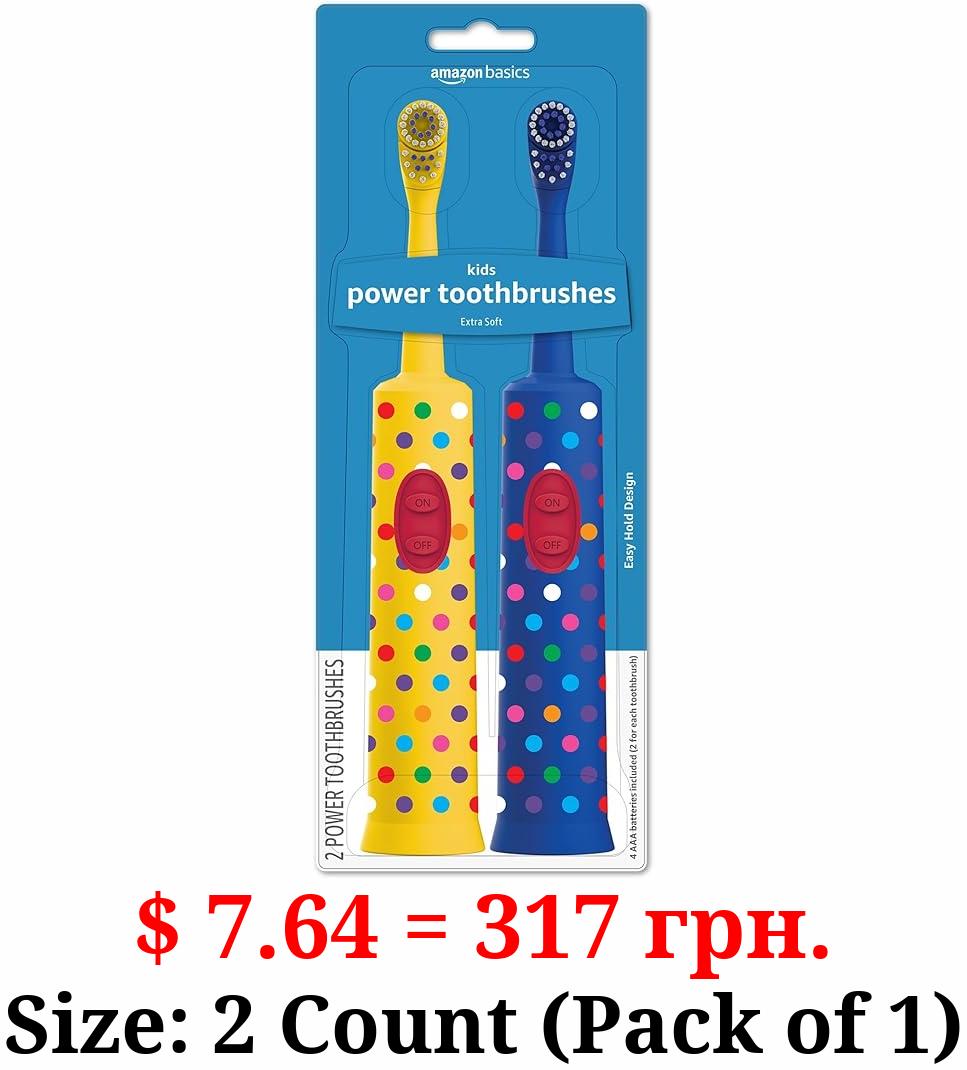 Amazon Basics Kids Battery Powered Toothbrush, 2 Count, 1 Pack (Previously Solimo), Yellow & Blue