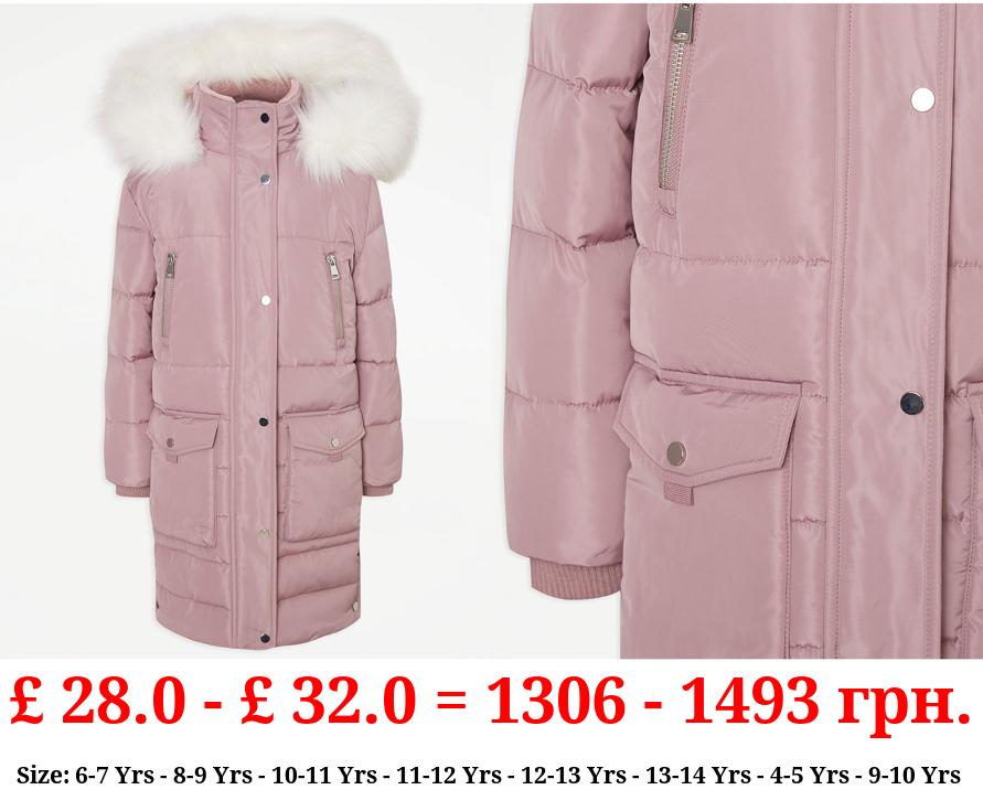 Mauve Padded Longline Parka Coat