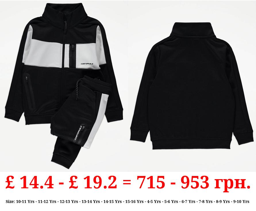 Black Colour Block Unstoppable Zip Up Tracksuit