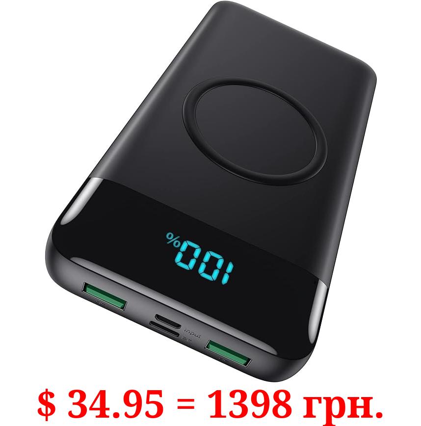 Wireless Portable Charger 30,800mAh 15W Wireless Charging 25W PD QC4.0 Fast Charging Smart LCD Display USB-C Power Bank, 4 Output External Battery Pack Compatible with iPhone 15/14/13/12, Samsung etc